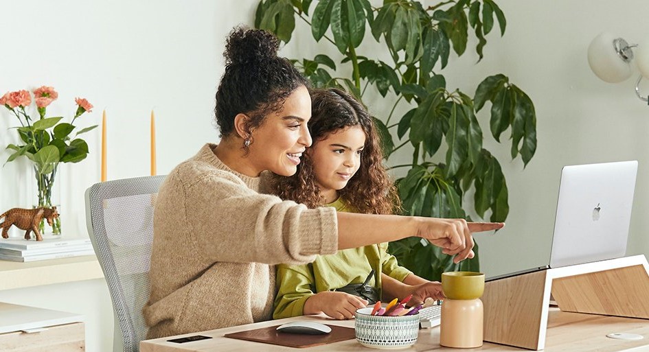 Family around a computer